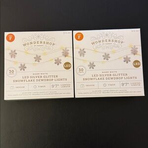NEW: 2x Wondershop RARE LED Silver Glitter Snowflake Dewdrop Lights TIMER